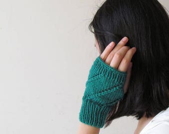 Handgestrickte Fingerlose Handschuhe in Stockente Grün, Armstulpen, Nahtlose Strickhandschuhe, Winter-Herbst-Accessoires, Geschenk für Sie