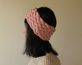 Knit Headband in Powder Pink, Braided Knit Headband, Knit Ear Warmer, Wool Blend, Winter Accessories, Gift for Her