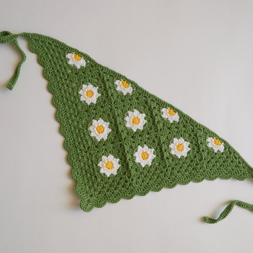 Mustard Yellow Daisy Crochet Bandana Granny Square Boho Hair - Etsy