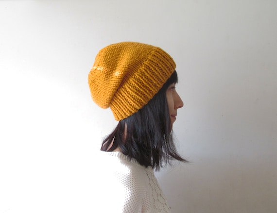 Mustard Yellow Slouchy Beanie, Women Knit Hat, Hand Knit Chunky Slouch Hat,  Unisex Hat, Wool Blend, Winter Accessories, Gift for Her -  Denmark