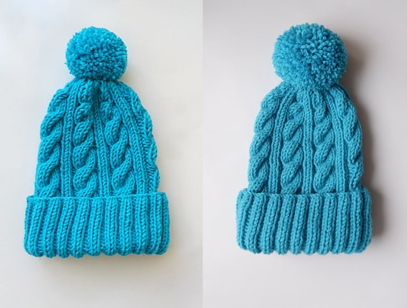 Womens Pom Pom hat Hand Knit Beanie with Folded Brim For Her Made to Order Cable Knit Hat in Cinnamon Winter Accessories Wool Blend