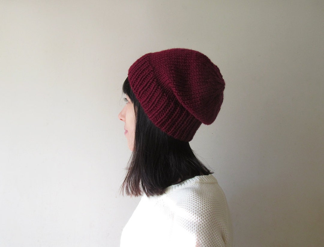 Handmade New Slouchy Snoody‎ WE YARN in Burgundy Knit Beanie - S/M Handmade New Slouchy Snoody WE YARN in Burgundy Knit Beanie  main image 3