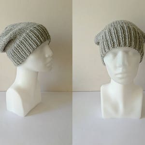 Silber Grau Slouchy Mütze, Grau grobstrick Slouch, Frauen Strickmütze, Herren Slouchy Mütze, Wolle Mischung, Nahtlos, Geschenk für sie, für ihn Bild 5