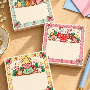 Bloco de notas de Natal para imprimir, conjunto de blocos de notas kawaii, mini bloco de notas 3x3, uso comercial, bloco de notas de Natal fofo em PDF e PNG.