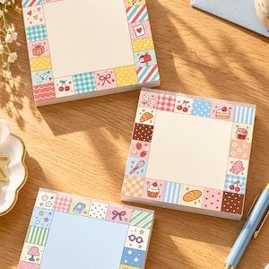 Patchwork Notepad Printable, Cute Quilt Memo Pad Set, 3x3 Mini Notepad, Colorful Icons, Commercial Use, PDF PNG