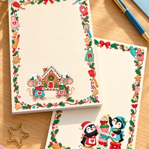 Bloc-notes de Noël vierge à imprimer, format 12,7 x 17,8 cm, motif pingouin mignon, usage commercial, PDF/PNG