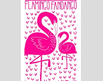 Pink flamingo fandango tea towel