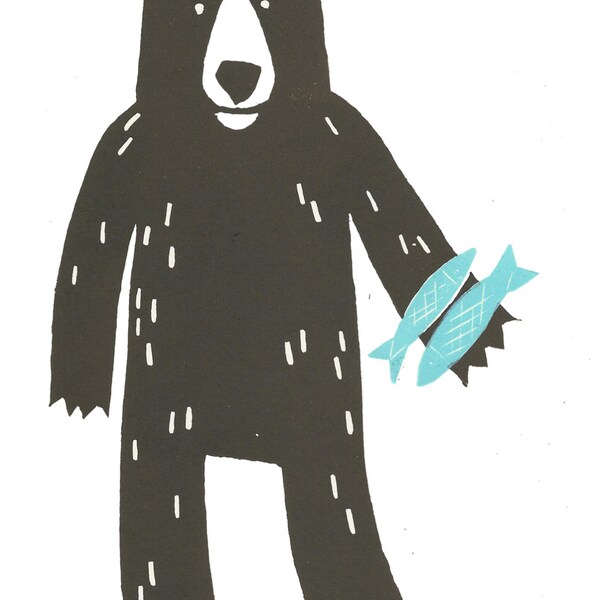 SALE: Brown bear lino print