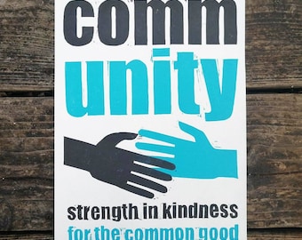 SALE: Limited edition 'CommUNITY' lino print in turquoise and black