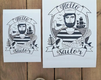 A4 Hello sailor - archival quality digital print