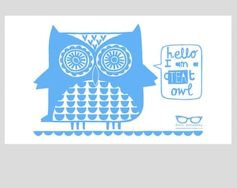 Blue owl tea towel