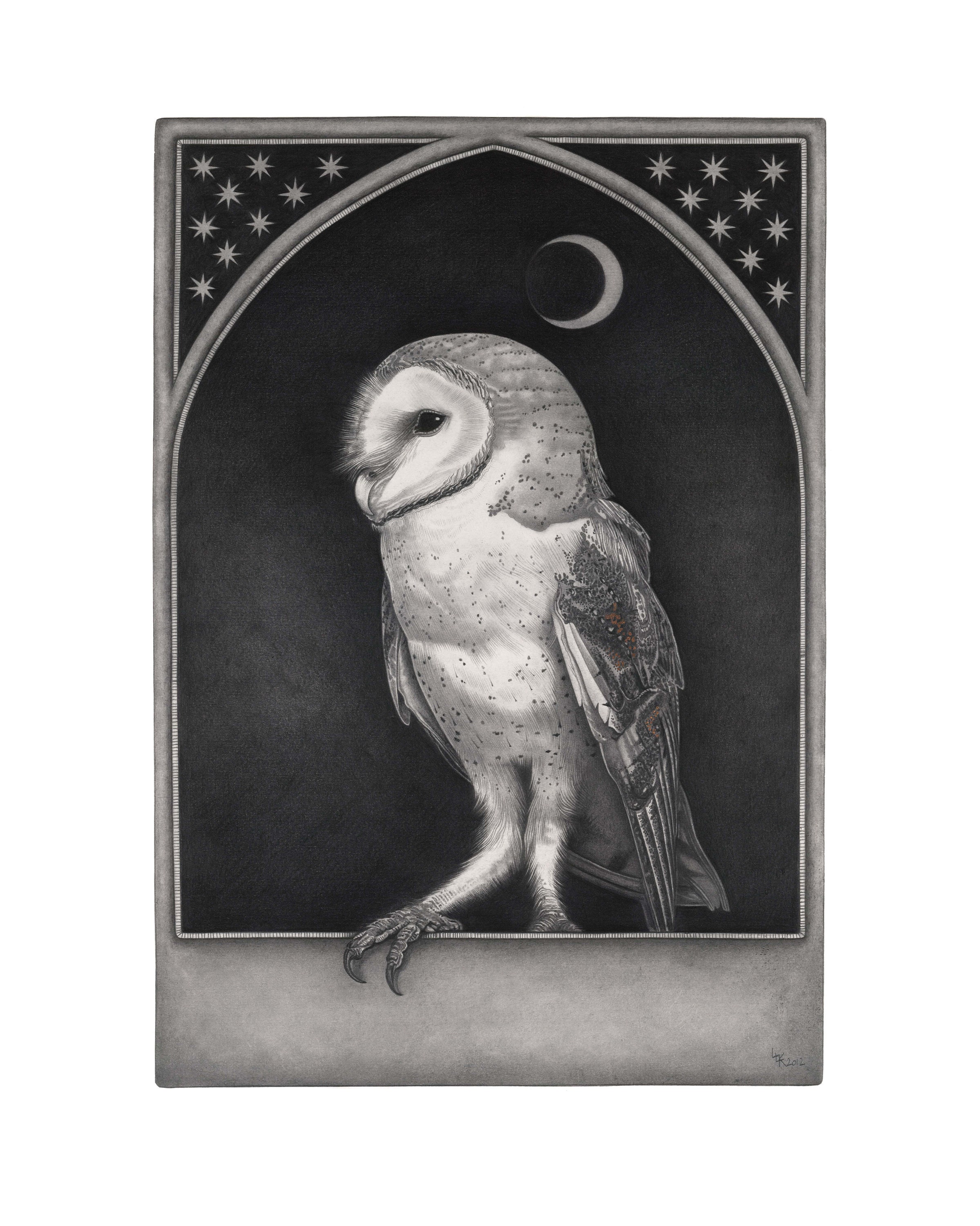 Barn Owl and moon A4 giclee print by Louise Lily King