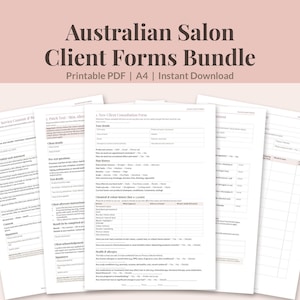 Australian Salon Client Forms Bundle, Printable Hair Salon Consent Forms, Colour Consultation, Patch Test Record, A4 PDF