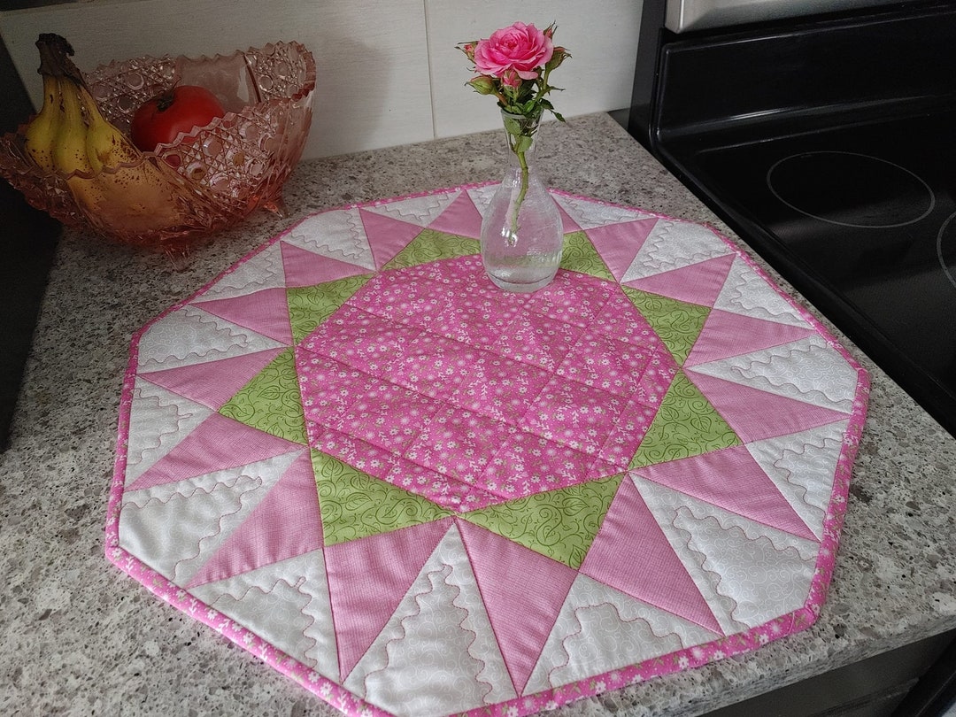 Pink Lilies Quilted Table Topper NCU0NXD135