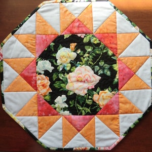 Roses on Black.  Stunning Table Topper in "Sunburst" Pattern