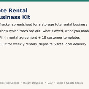Tote Rental Business Kit | Storage Tote Tracker Spreadsheet, Rental Agreement & Templates | Moving Box Rental Excel Google Sheets Canada