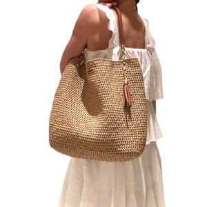 Gestrickte Papiergarn Tasche, Häkeln Papiergarn Tasche, Sommer Lässige Schulter Handtasche Handgemachte Gestrickte Gefütterte Tasche Häkeln Tasche Tan Farbe Tasche Lässige