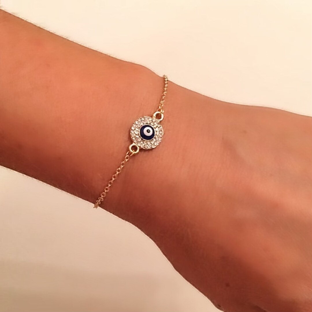 Gold Plated Evil Eye Rhinestone Bracelet Amulet Jewelry Etsy
