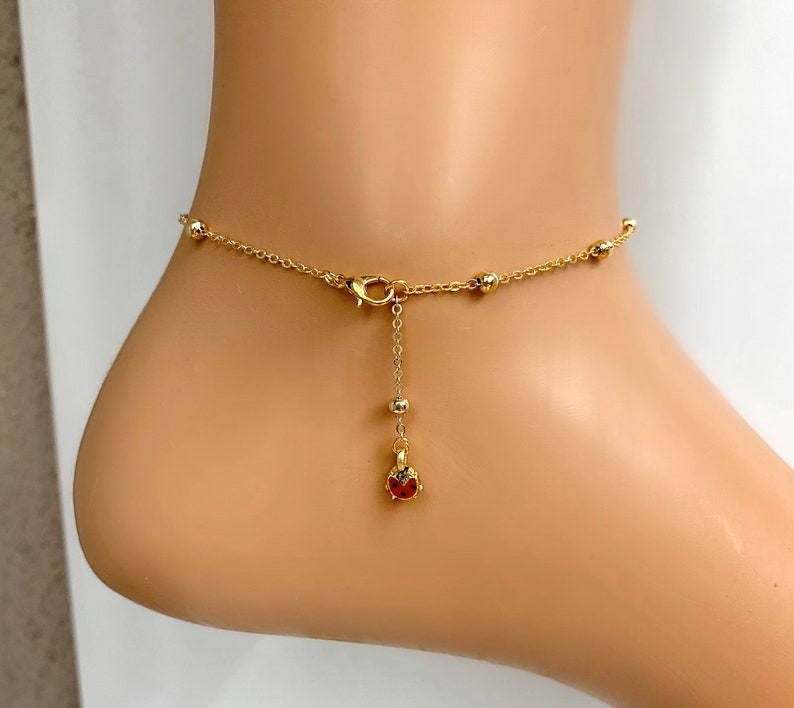 Cute Ladybird Charm Anklet, Kids Gold Plated Ladybug Charm Anklet Bracelet, lovely Kids Jewelry Gift , Toddler Children Jewelry image 4