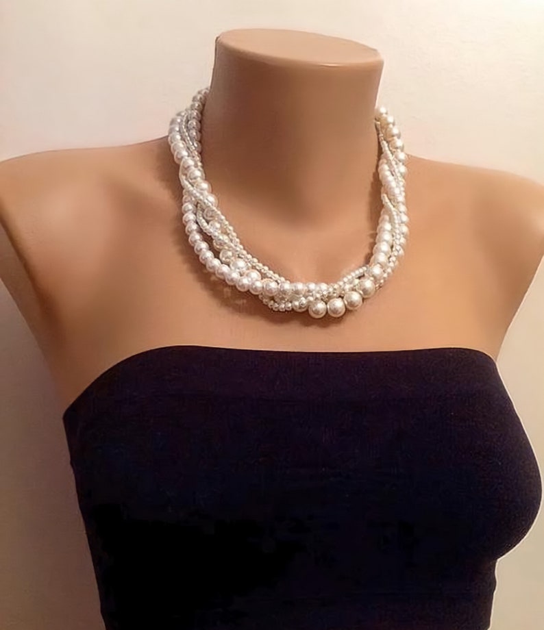 Twisted Pearl Necklace Statement Ivory Pearl Twisted Necklace Etsy