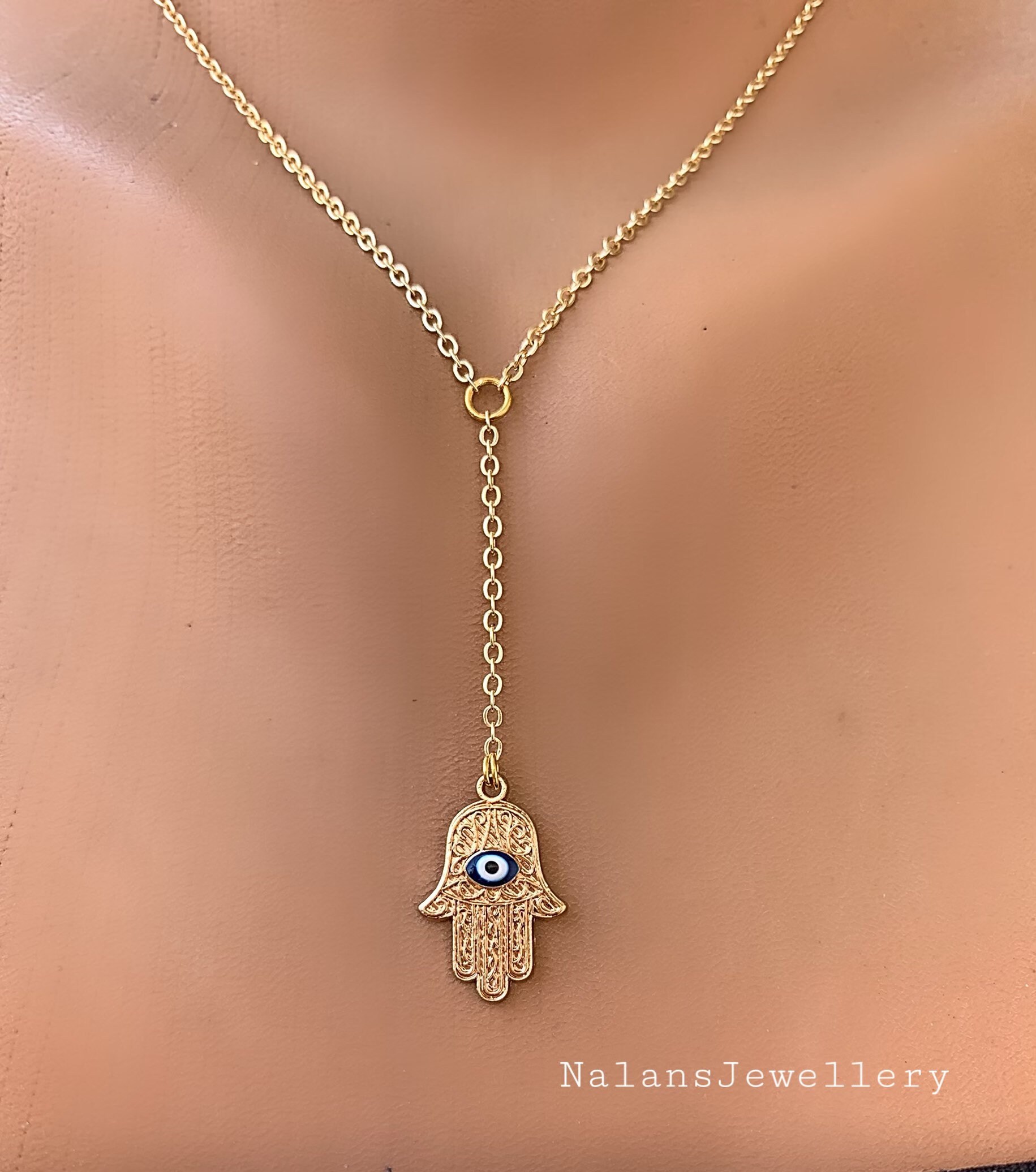 Evil Eye Hamsa Hand Necklace Gold Plated Hand of Fatima