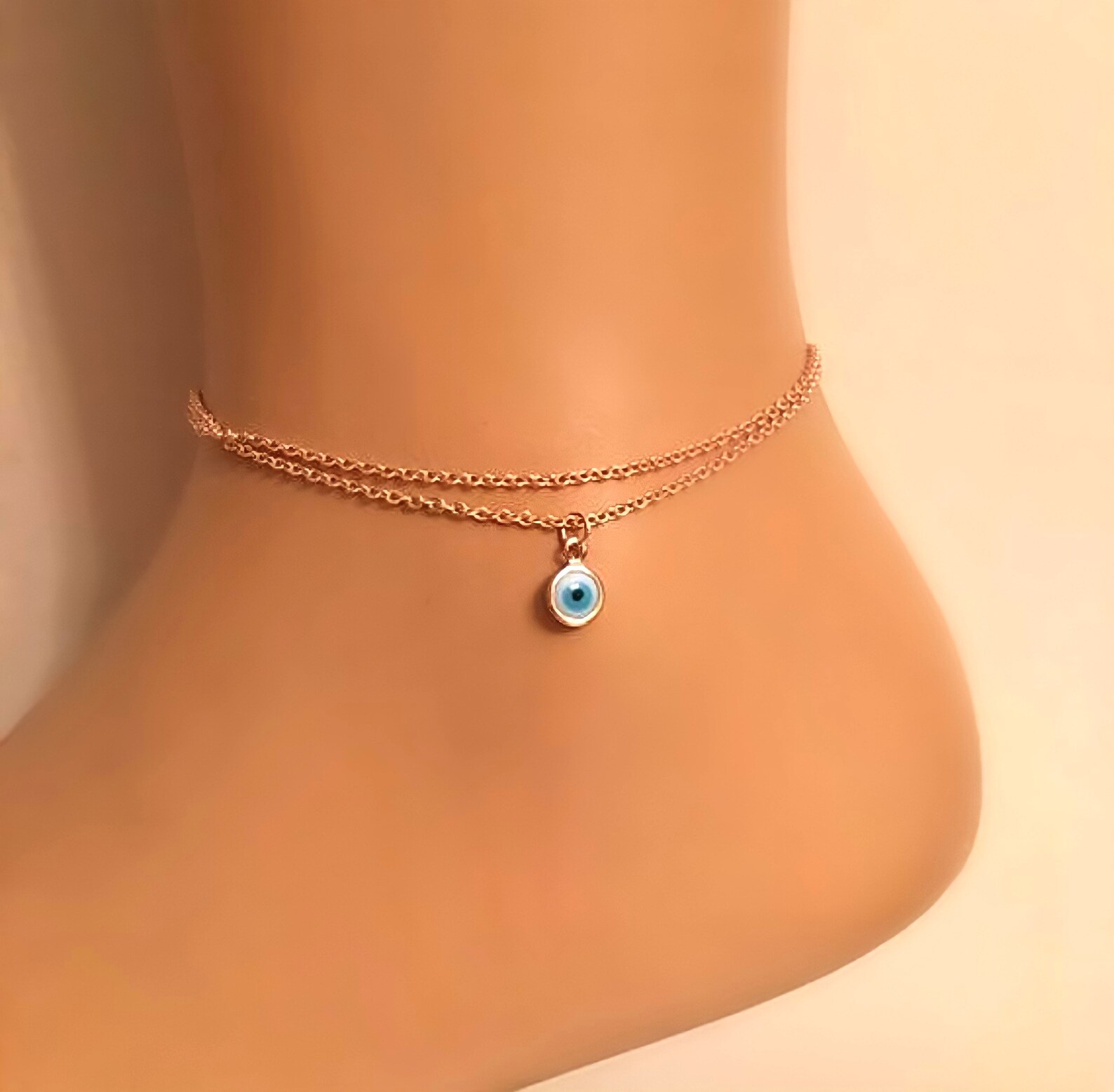 Rose Gold Plated Evil Eye Anklet Gold Bracelet Delicate Etsy