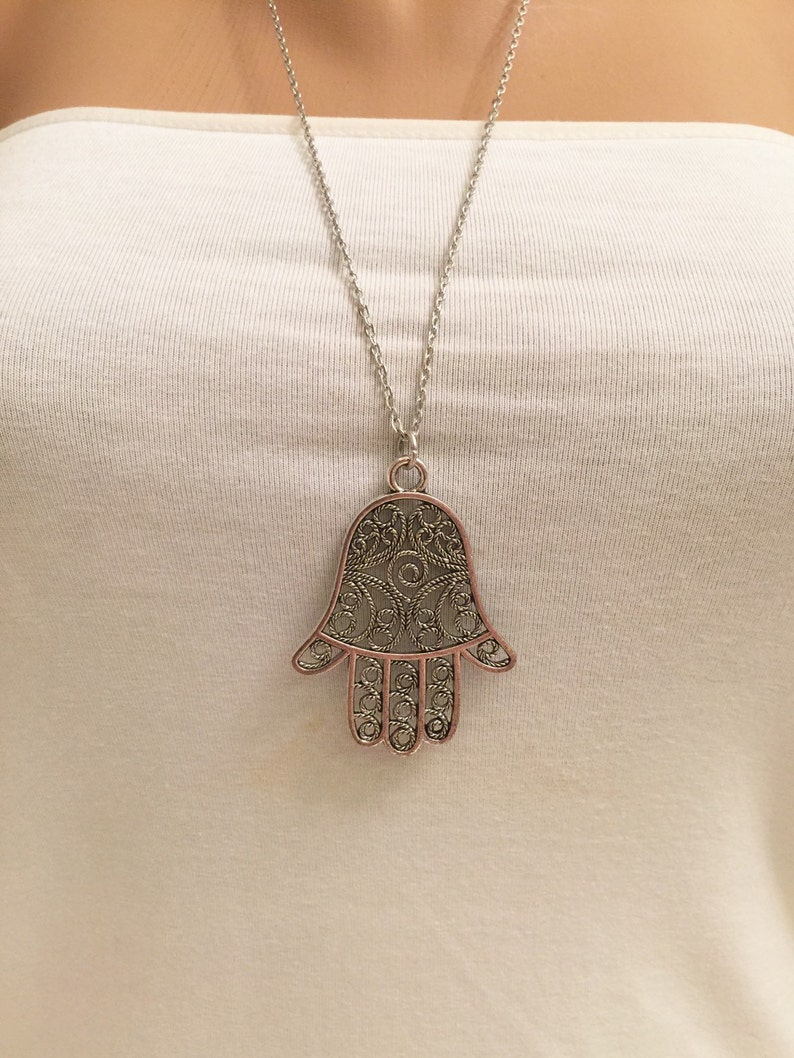 Silver Plated Hamsa Charm Antique Silver Hamsa Hand Necklace Etsy