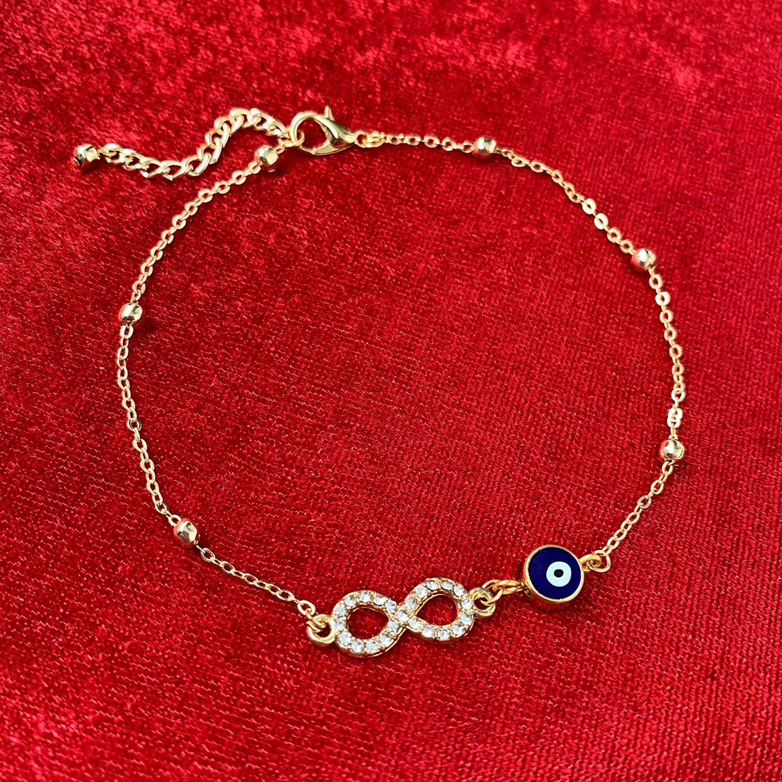Infinity Evil Eye Charm Bracelet Anklet Gold Plated Evil Eye Etsy