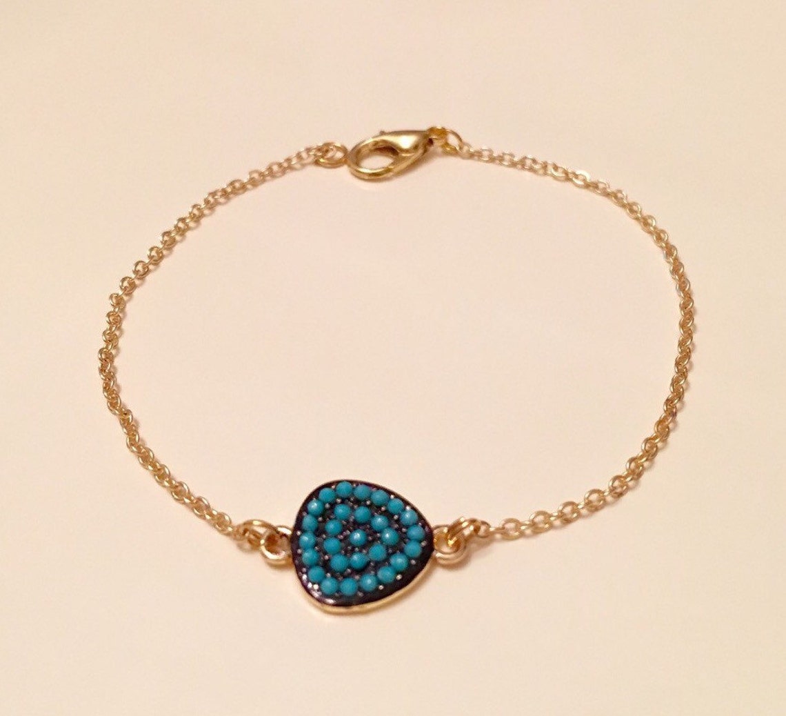 Natural Turquoise Bracelet Gold Plated Bracelet Blue Etsy