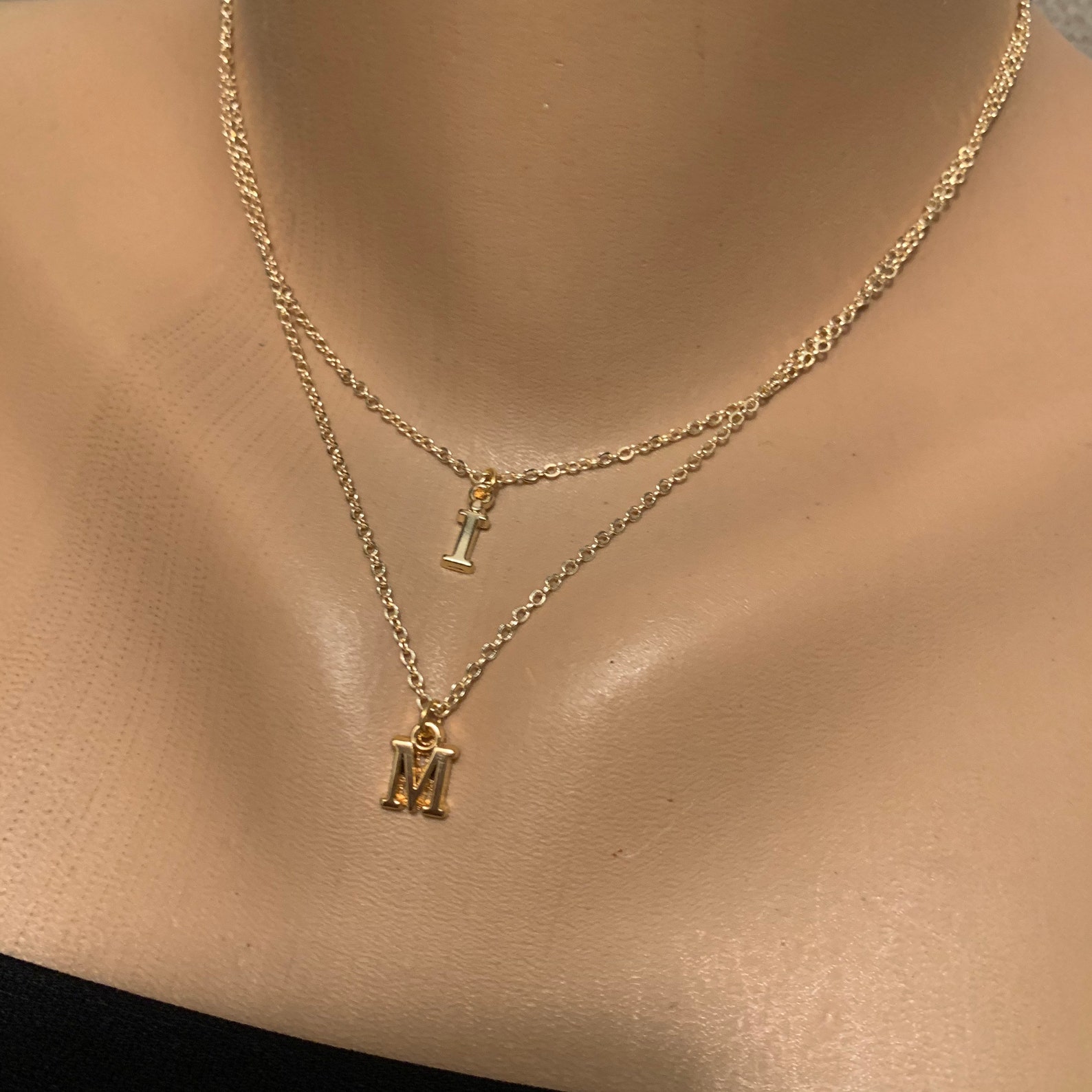 Personalized M Gold Necklace Initial M and I Necklace M Etsy UK