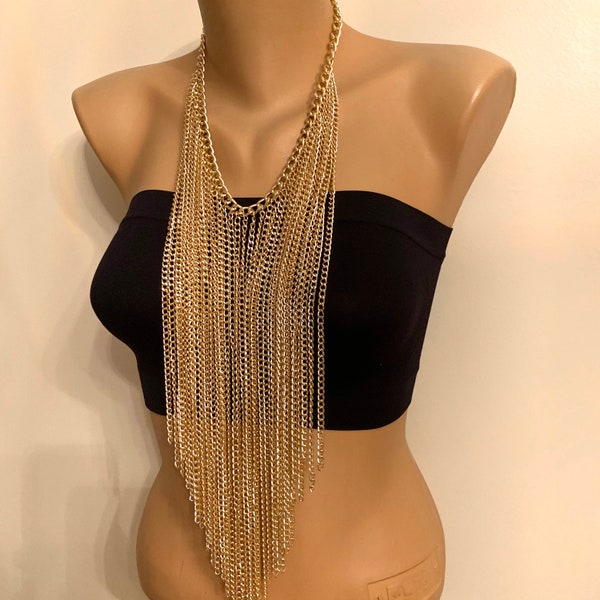 Long Multichain Necklace, Gold Plated Material, Elegant And Stylish Chain Necklace, Layared Necklace, Chunky Gold Chain Necklace,