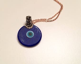 Evil Eye Necklace, Glass Evil Eye Jewelry, Zircon Stud Necklace, Greek Necklace Style, Protection Jewelry Gift for Her, Amulette