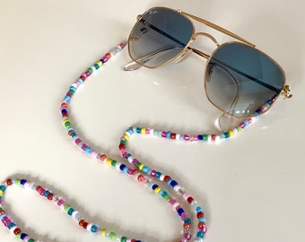 Rainbow Sunny Cord, Sunglass Strap Colourful, Eyeglass Holder Handmade, Colorful Beaded Sunglasses Chain Cord, Summer Accessory Women, Gift