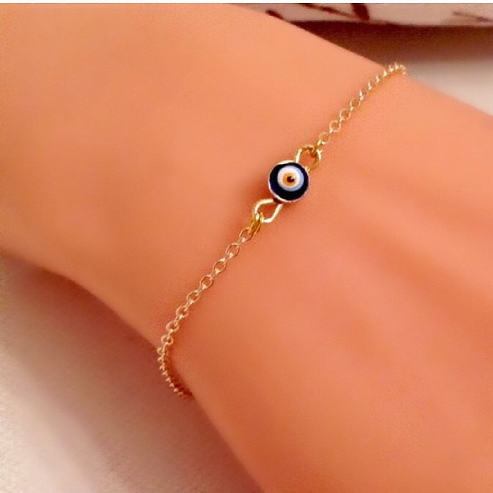 Tiny Evil Eye Gold Pated Bracelet Anklet Gold Evil Eye Charm Etsy