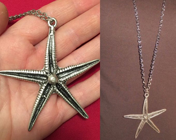 Starfish Necklace, Silver Long Necklace, Boho Necklace, Starfish ...