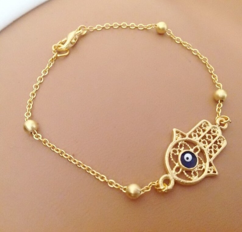 Gold Plated Hamsa Hand Bracelet Evil Eye Hand of Fatima Etsy