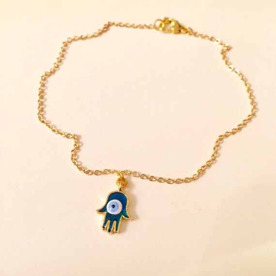 Hamsa Hand Anklet Gold Plated Anklet Evil Eye Hamsa Hand Etsy