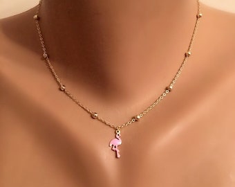 Pink Flamingo Necklace, Ball Chain Elegamt Necklace, Kids Necklace, Pink Flamingo Charm Jewelry, Best Gifts, Animal Necklace ,Best Kids Gift