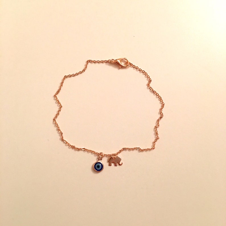 Rose Gold Evil Eye Elephant Bracelet Cute Gold Evil Eye Etsy
