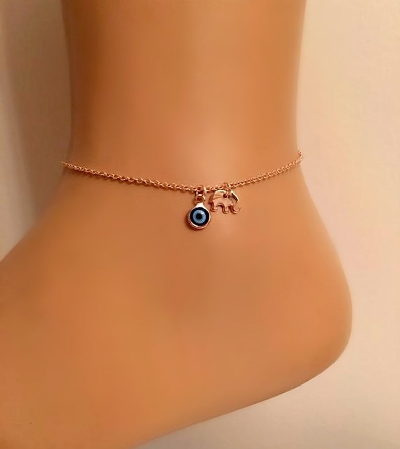 Rose Gold Evil Eye Elephant Bracelet Cute Gold Evil Eye Etsy