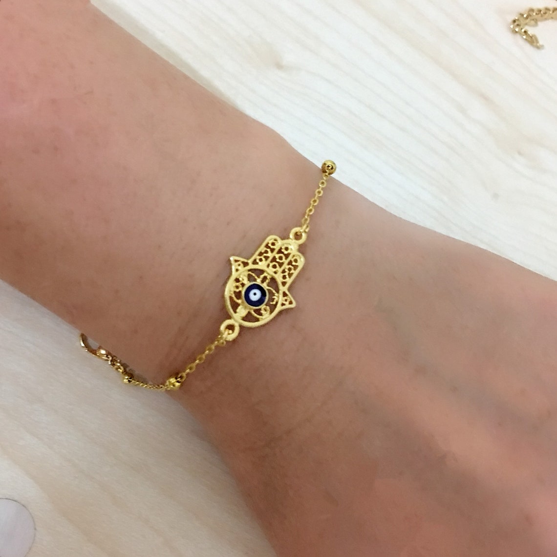 Gold Plated Anklet Evil Eye Hamsa Hand Anklet Fatma's Etsy