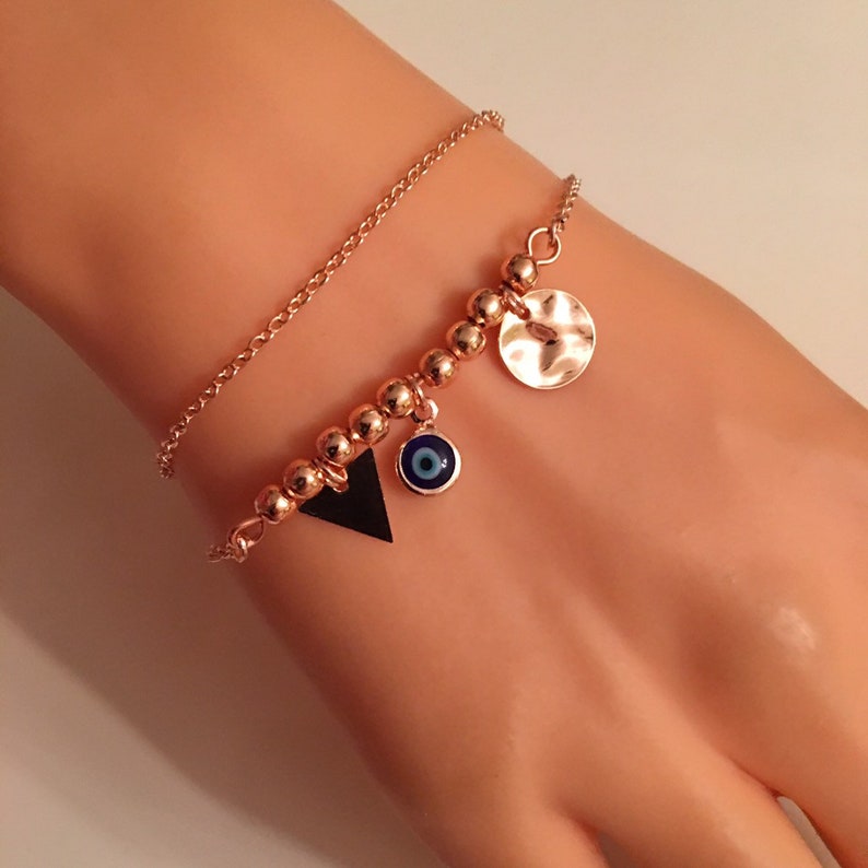 Rose Gold Jewe Multistrand Bracelet Gift for Her Birthday Gifts Best Gift Bracelet Rose Gold Plated Multistrand Evil Eye Charm Bracelet