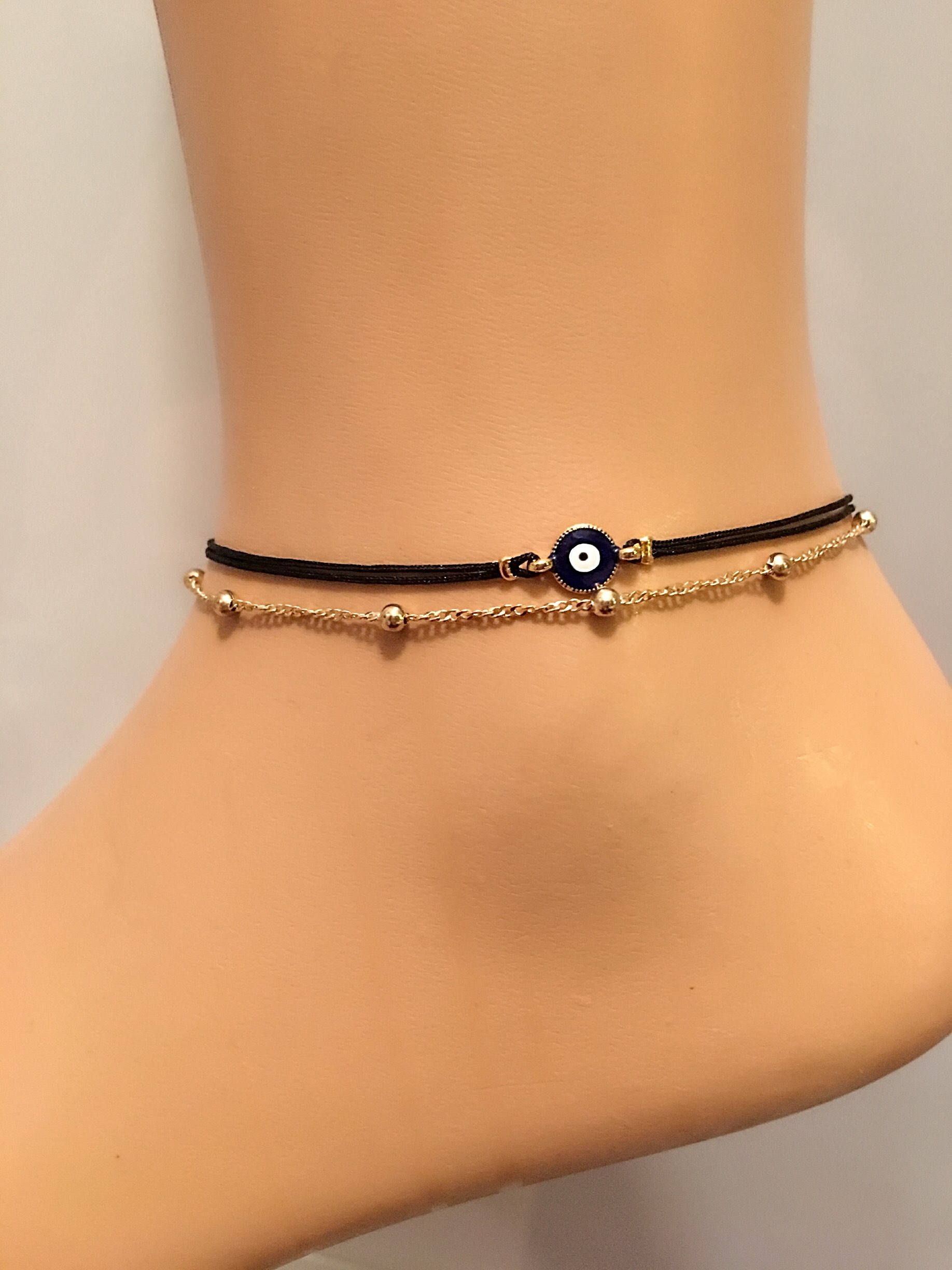 Evil Eye Anklet Ankle Bracelet Birthday Gift Black String Etsy