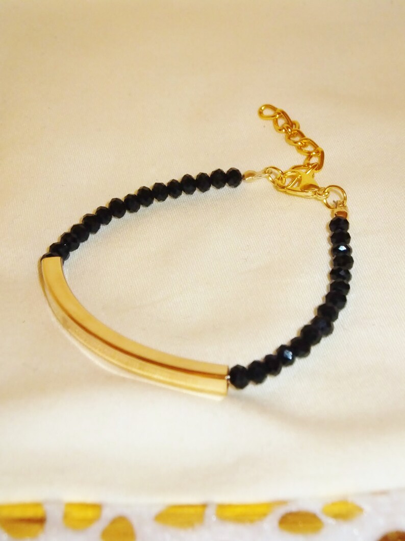 Crystal Bracelet, Gold Plated Black Swarovski Bracelet, Beaded Bracelet, Elegant Bracelet, Birthday Gift, Gift for Her, Summer Trends image 10