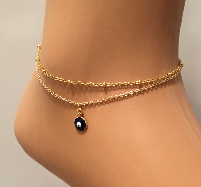 Gold Plated Evil Eye Anklet Gold Bracelet Delicate Anklet Etsy