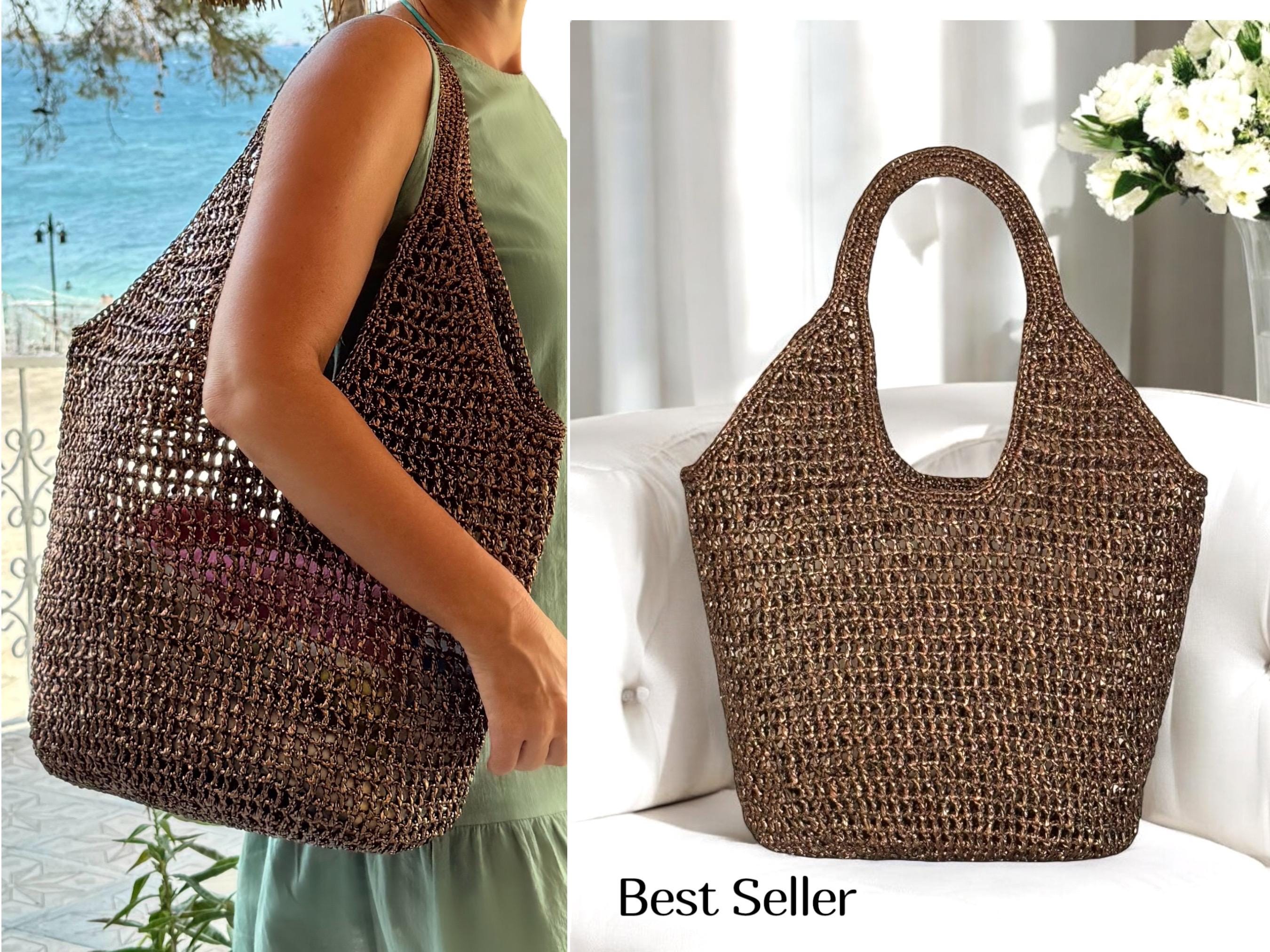 Metallic Bronze Knitted Shopper Bag Sparkle Beach Bag