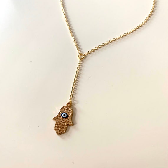Evil Eye Hamsa Hand Necklace Gold 