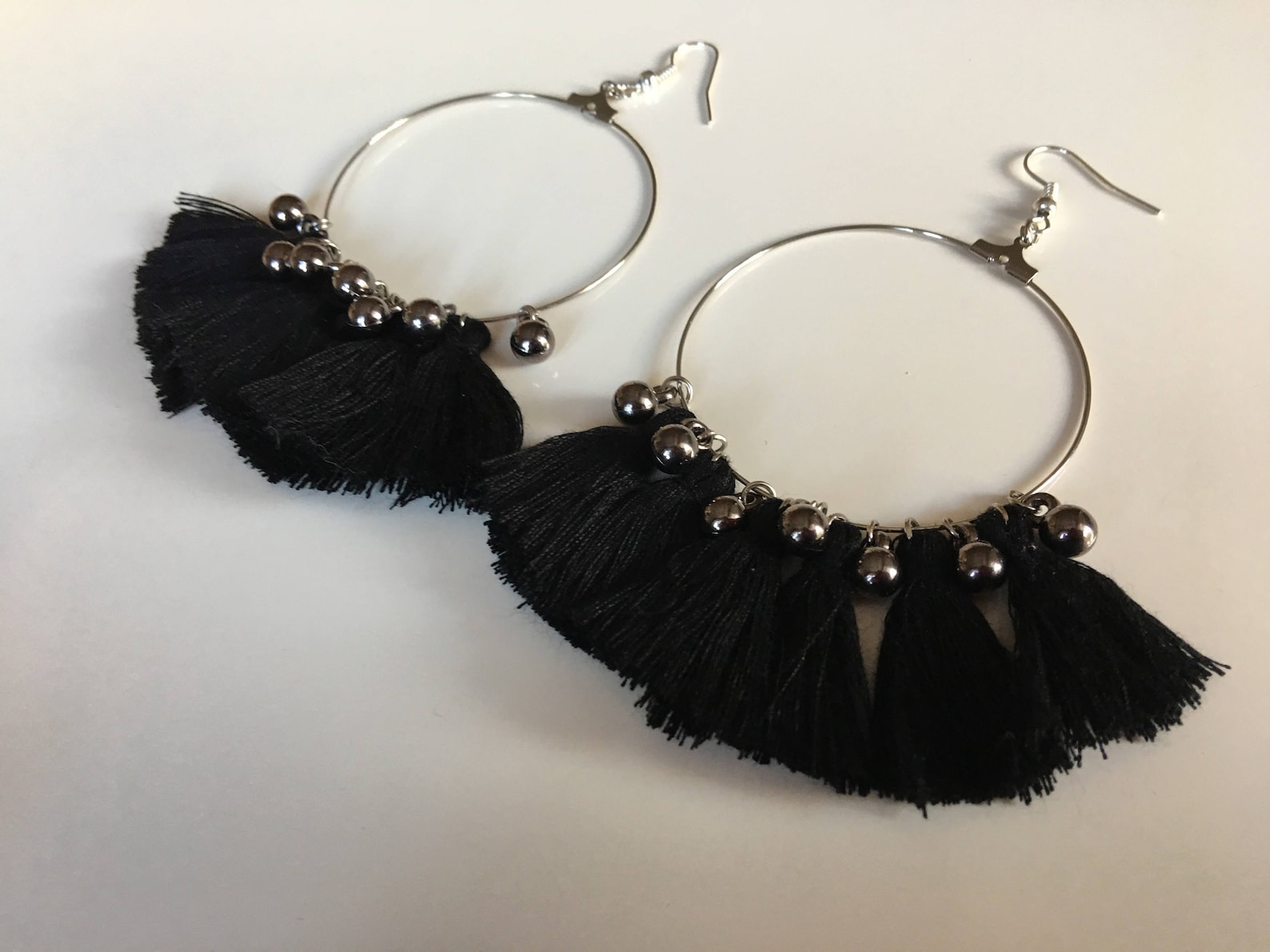 Black Tassel Hoop Earrings Black Tassel Earrings Tassel - Etsy