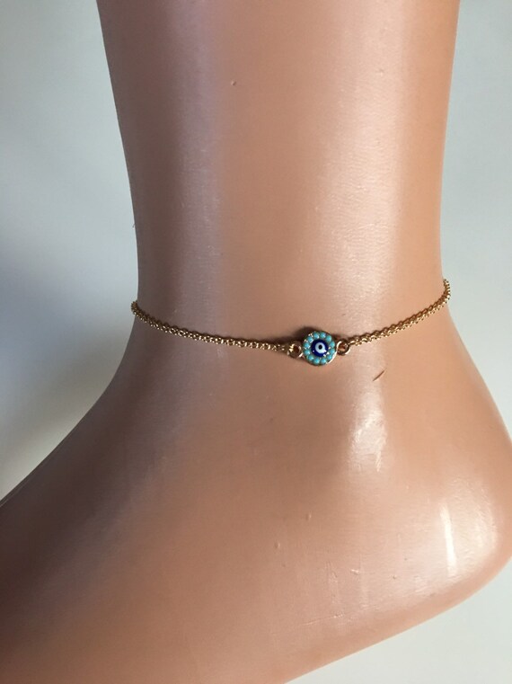 Evil Eye Anklet Bracelet Turquoise Blue Third Eye Jewelry Body