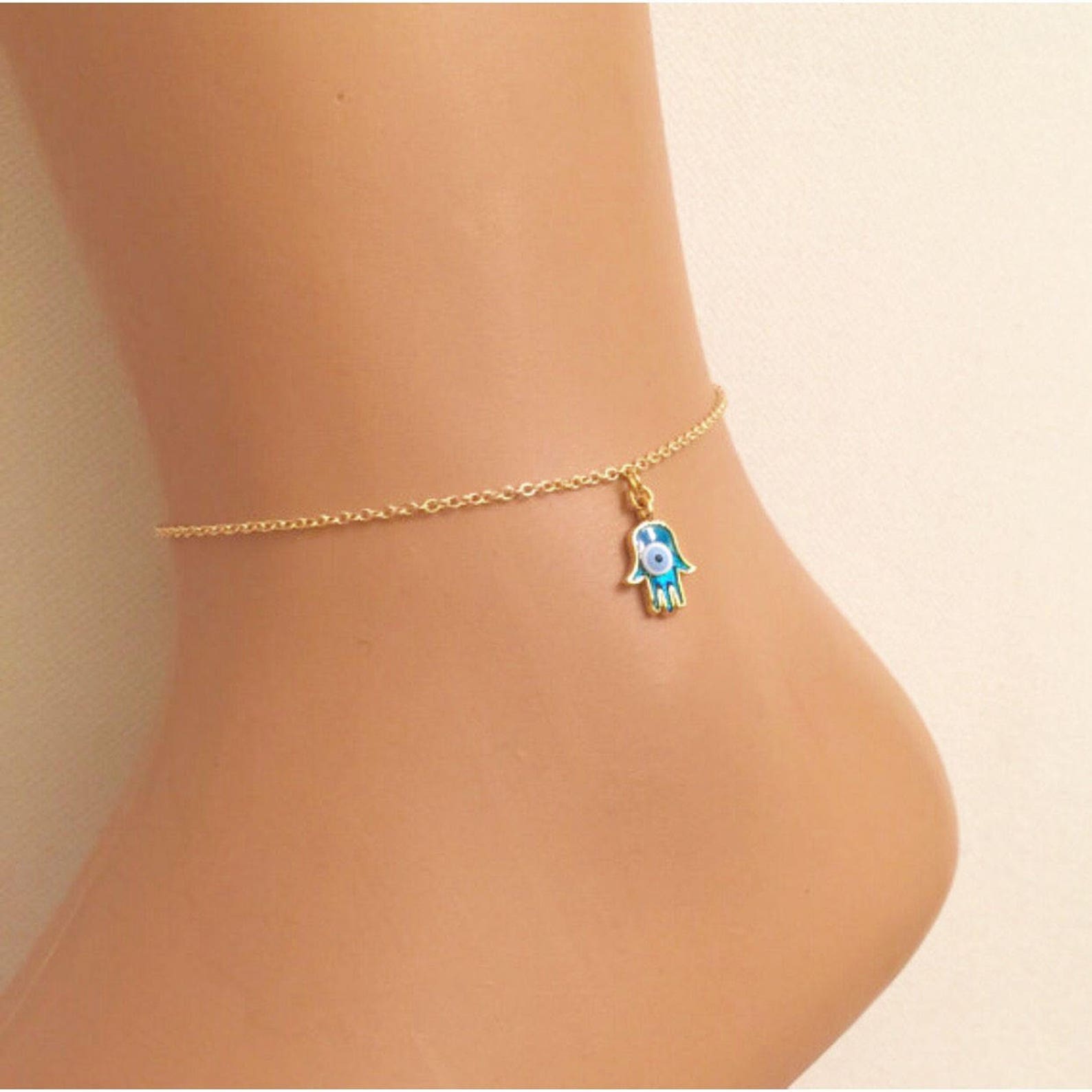 Hamsa Hand Anklet Gold Plated Anklet Evil Eye Hamsa Hand Etsy